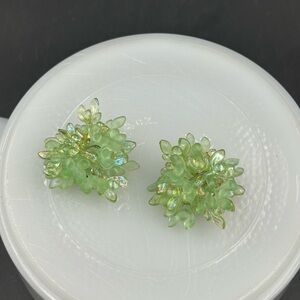 Vintage 60s Green Lucite Cluster clip on Earrings Hong Kong